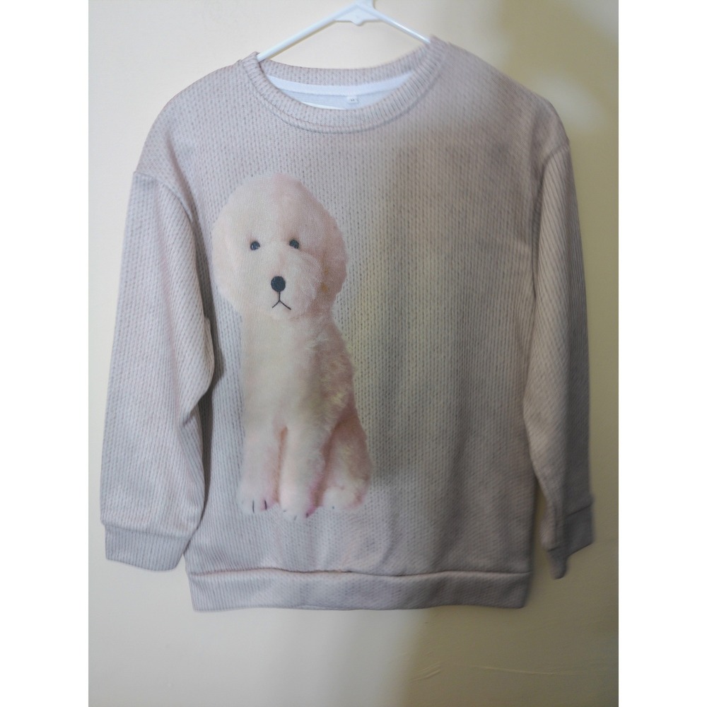 Unbranded Poodle Graphic Sweatshirt Womens M Tan Pink Dog Print Whimsical Soft